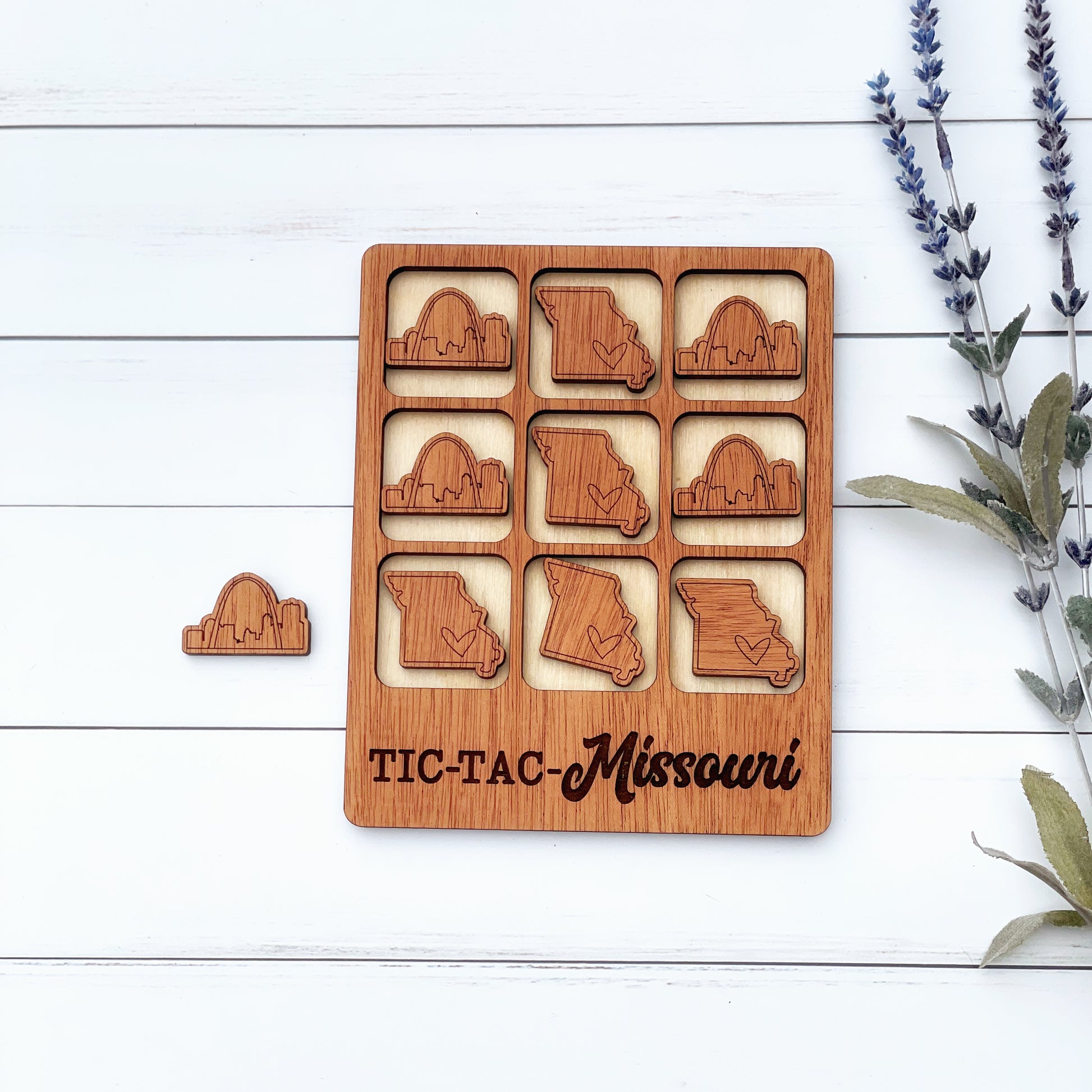 Laser cut Missouri Tic Tac Toe game, State Tic Tac Toe game, Custom Missouri wooden game