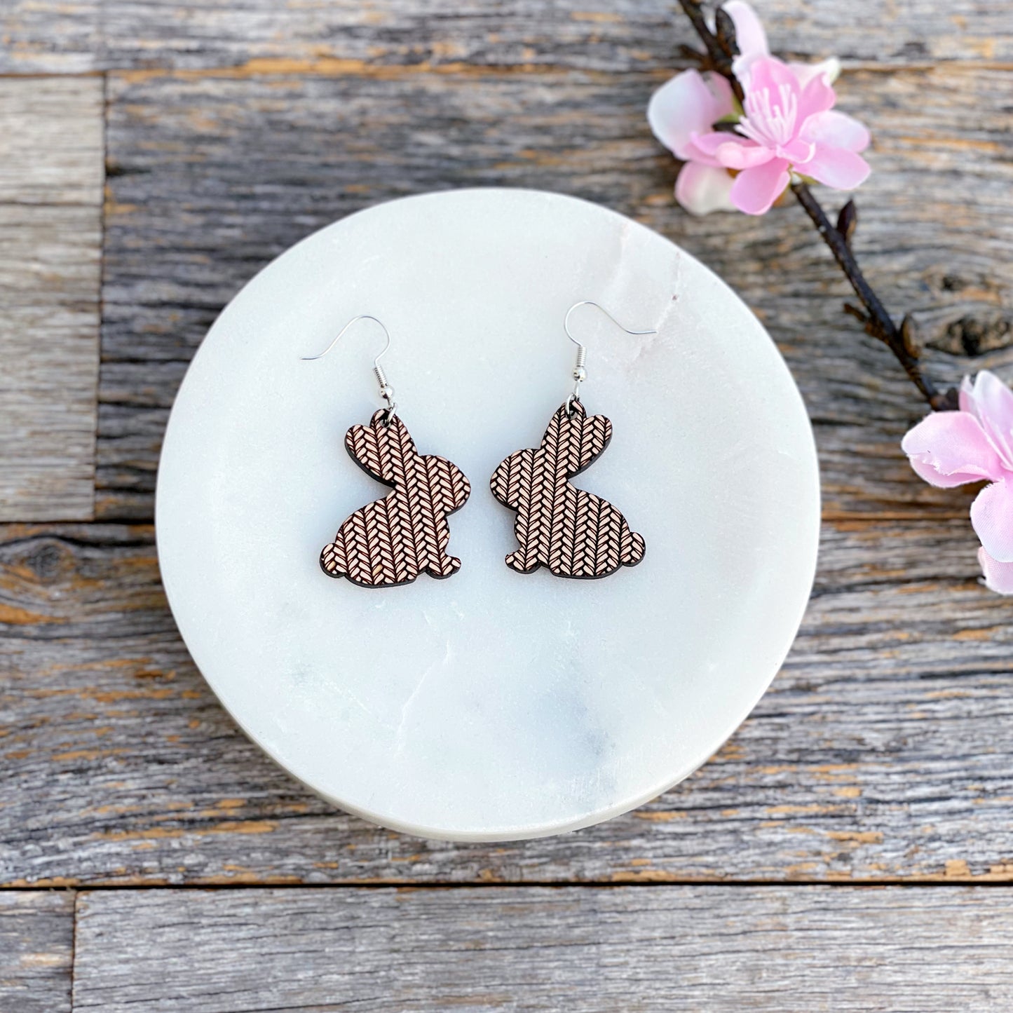 Adorable laser cut Bunny earrings, cute laser engraved rabbit earrings