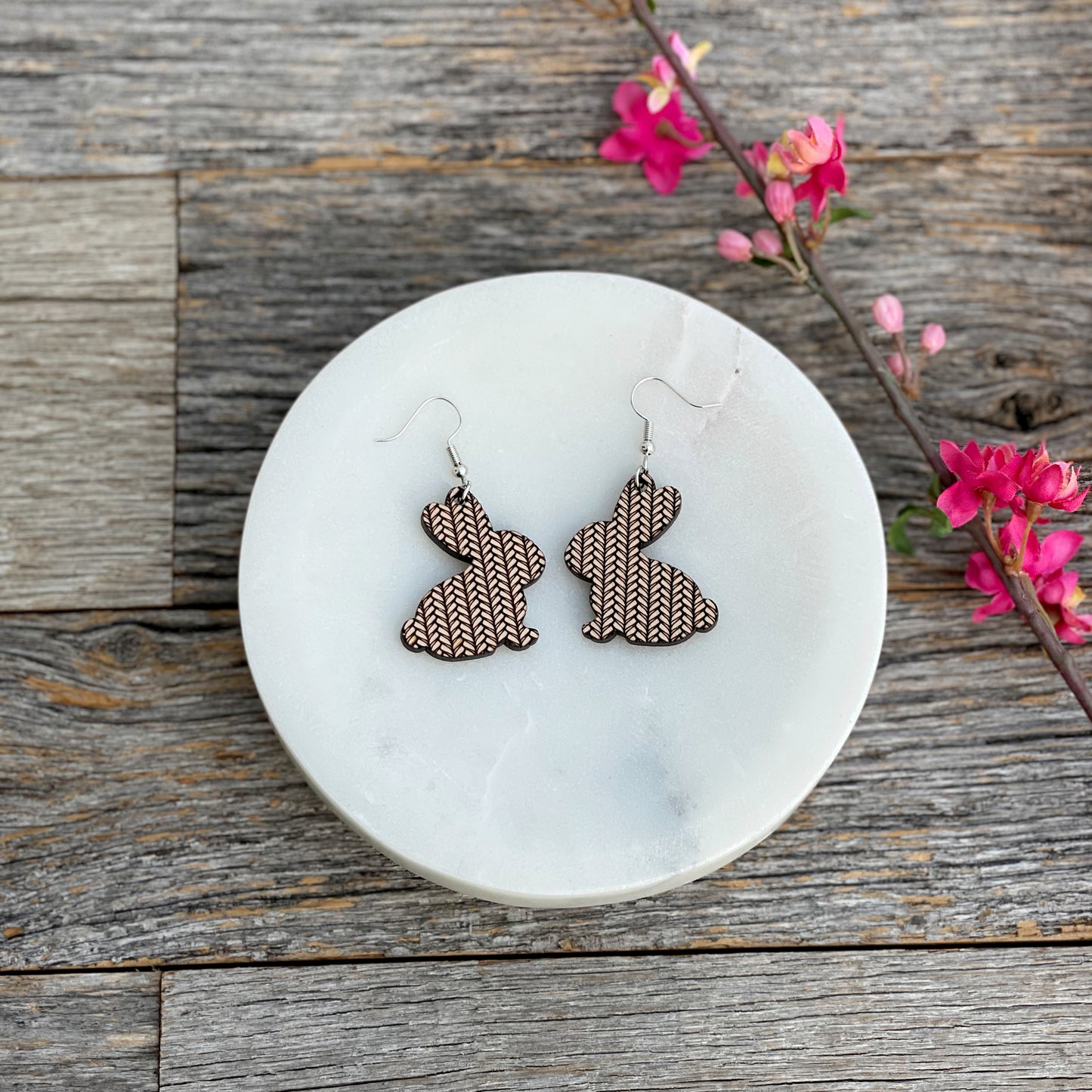 Adorable laser cut Bunny earrings, cute laser engraved rabbit earrings