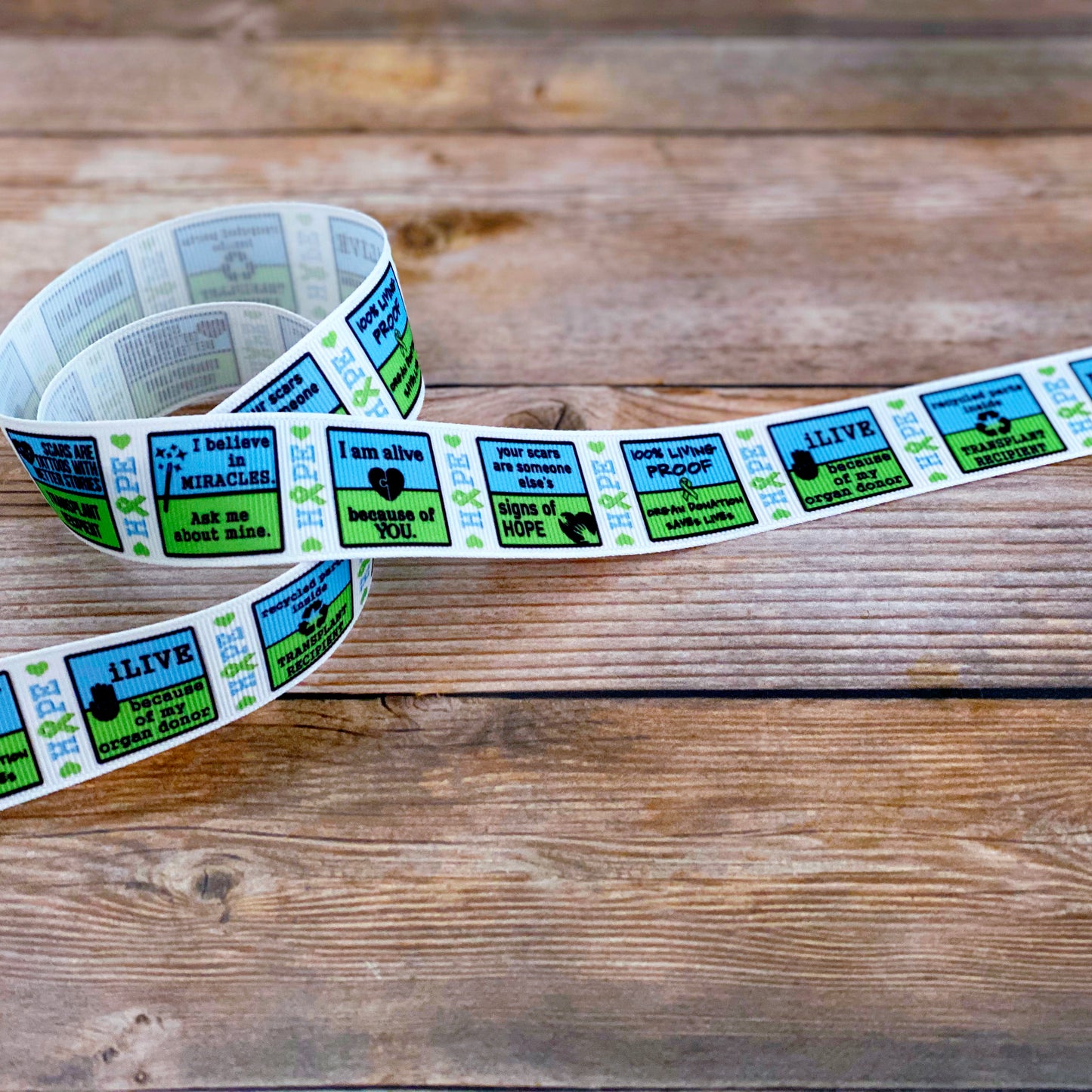 Transplant recipient, organ transplant recipient inspirational grosgrain ribbon by the yard