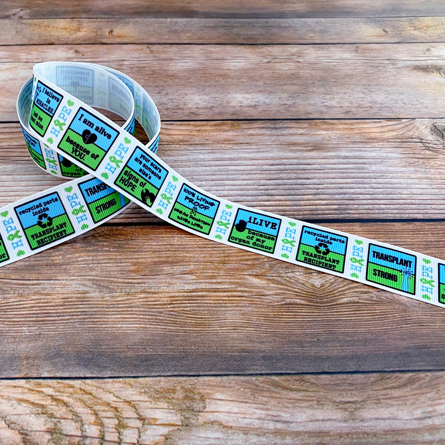 Transplant recipient, organ transplant recipient inspirational grosgrain ribbon by the yard