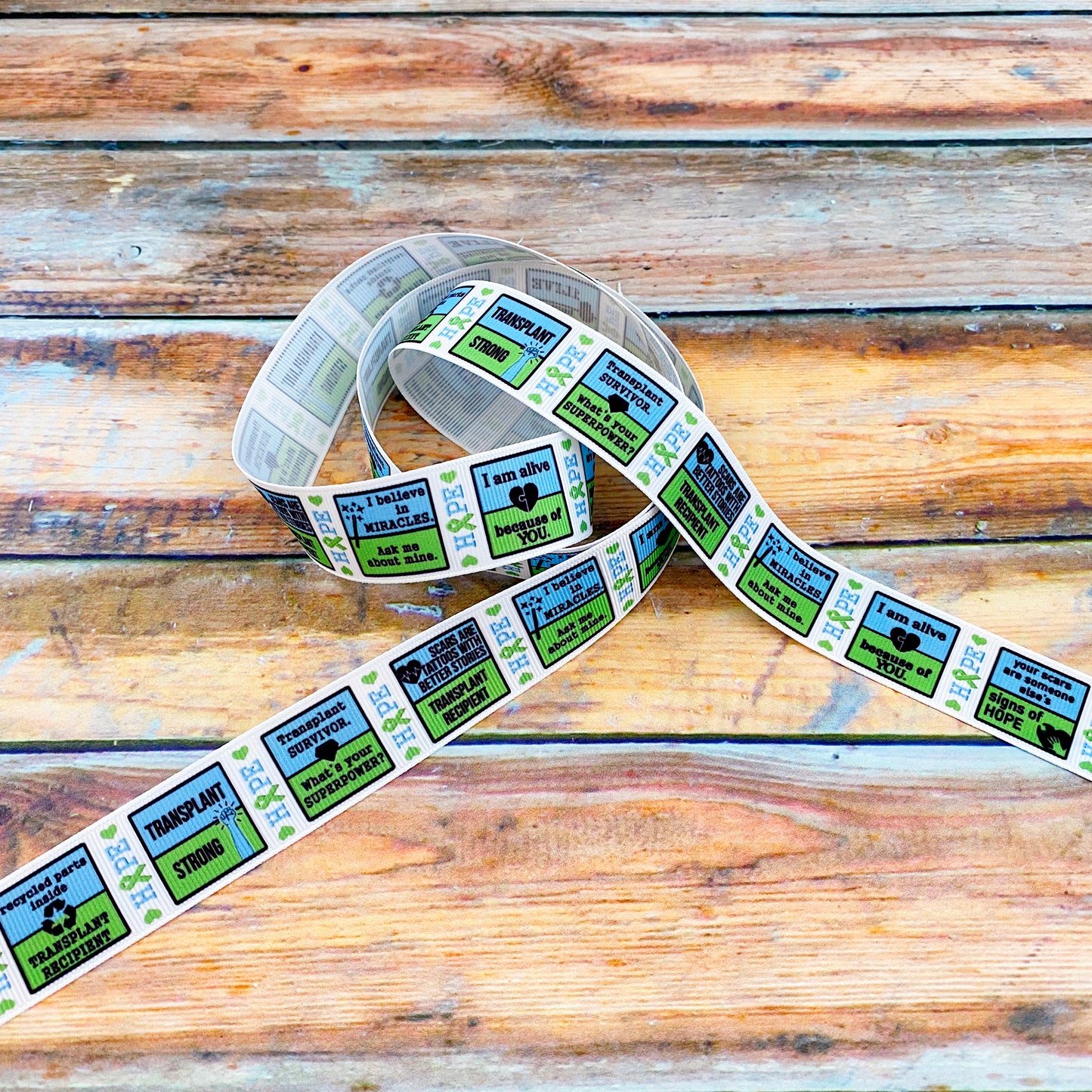 Transplant recipient, organ transplant recipient inspirational grosgrain ribbon by the yard