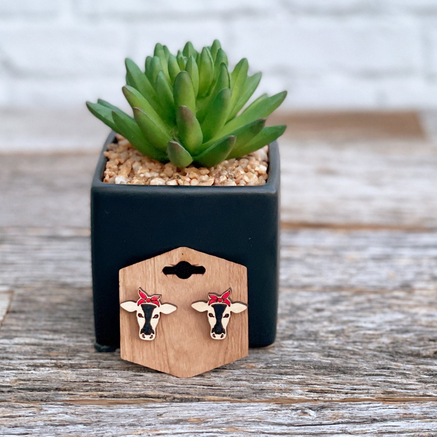 Adorable cow laser cut stud earrings, laser engraved cow with headband studs