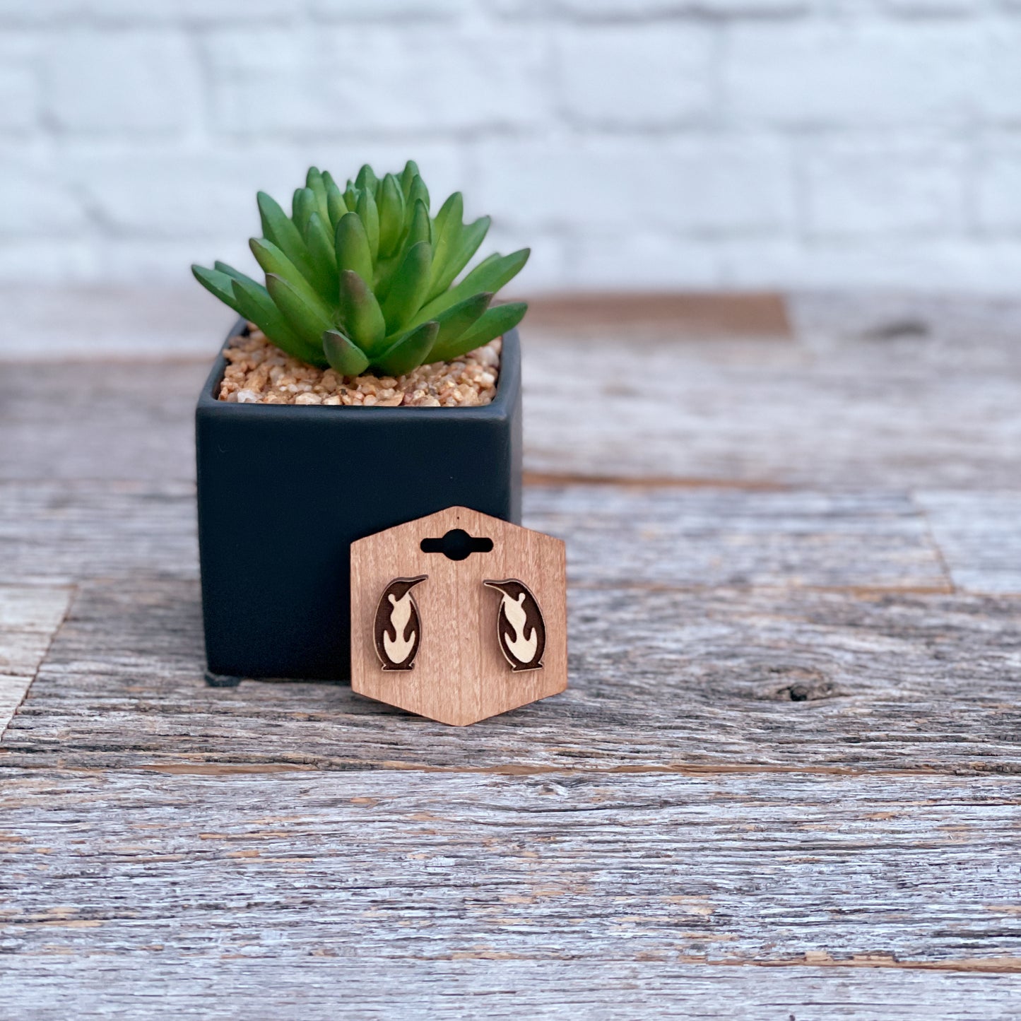 Adorable penguin laser cut stud earrings, laser engraved penguin studs