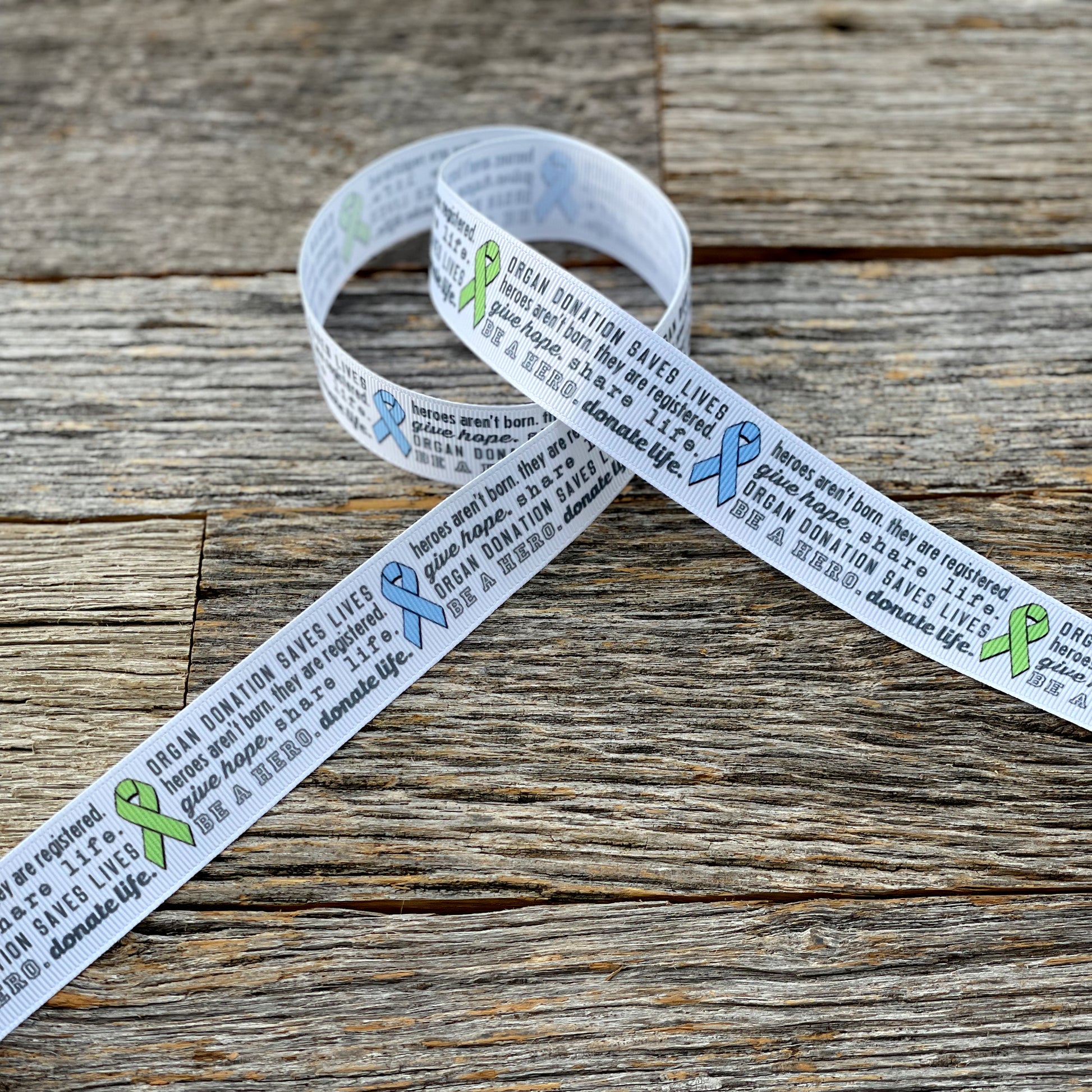 Donate Life Organ donation awareness grosgrain ribbon by the yard