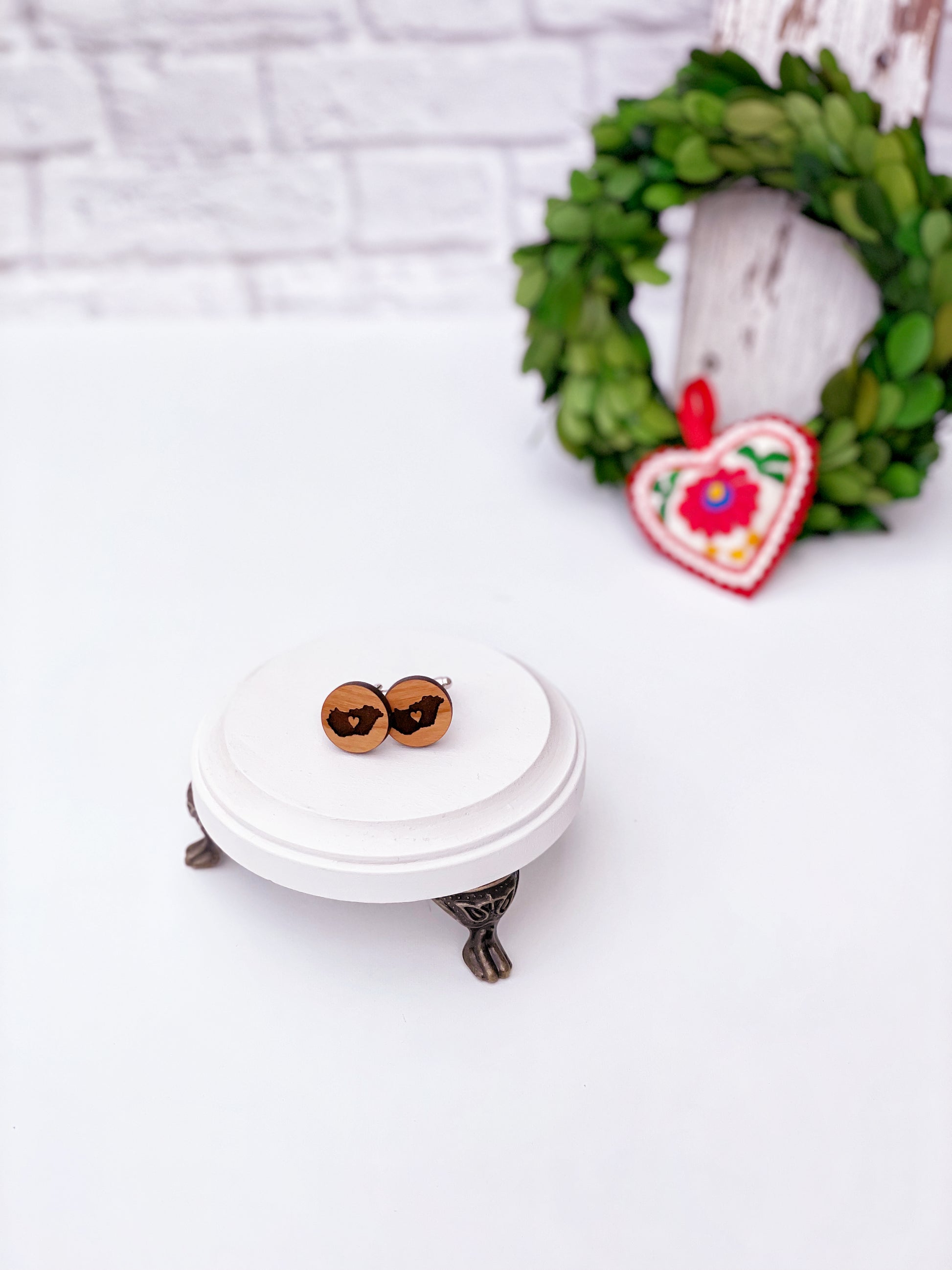 Engraved wood Hungarian cufflinks, Hungary cufflinks with tiny heart