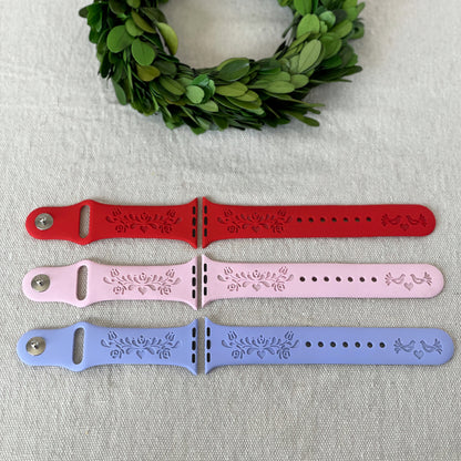 Custom engraved Apple Watch band with beautiful Hungarian folk design