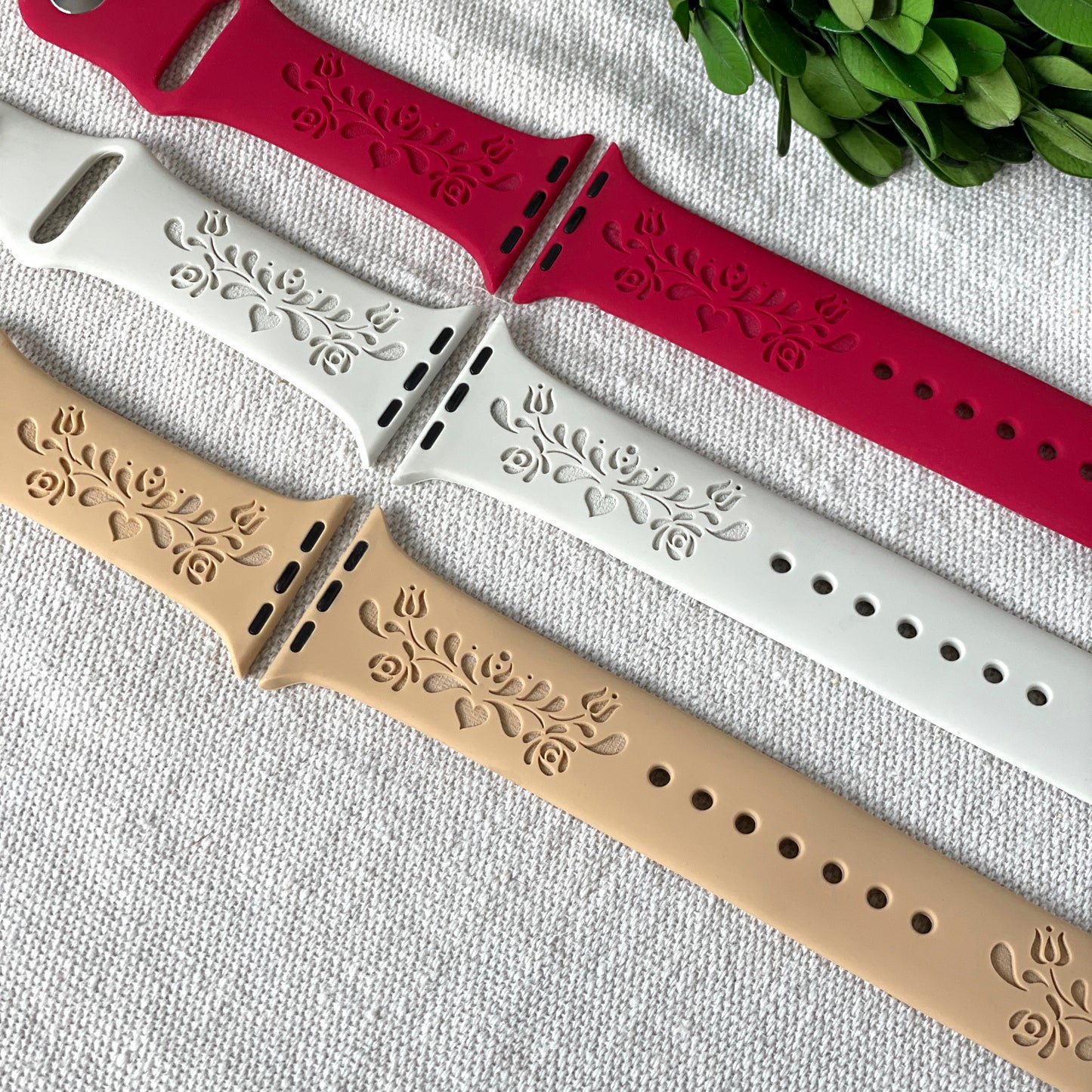 Custom engraved Apple Watch band with beautiful Hungarian folk design