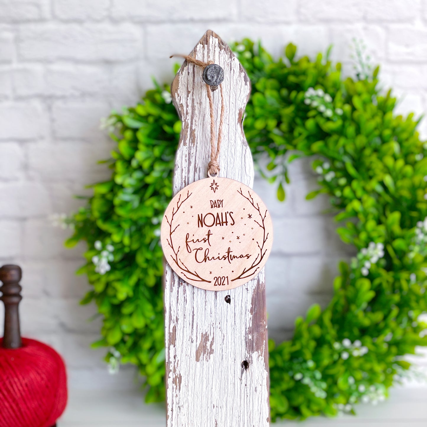 Baby's first Christmas engraved keepsake wooden ornament