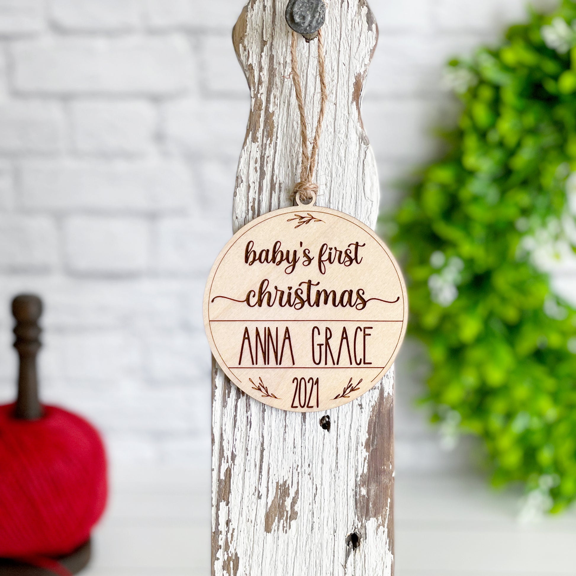 Baby's first Christmas engraved keepsake wooden ornament