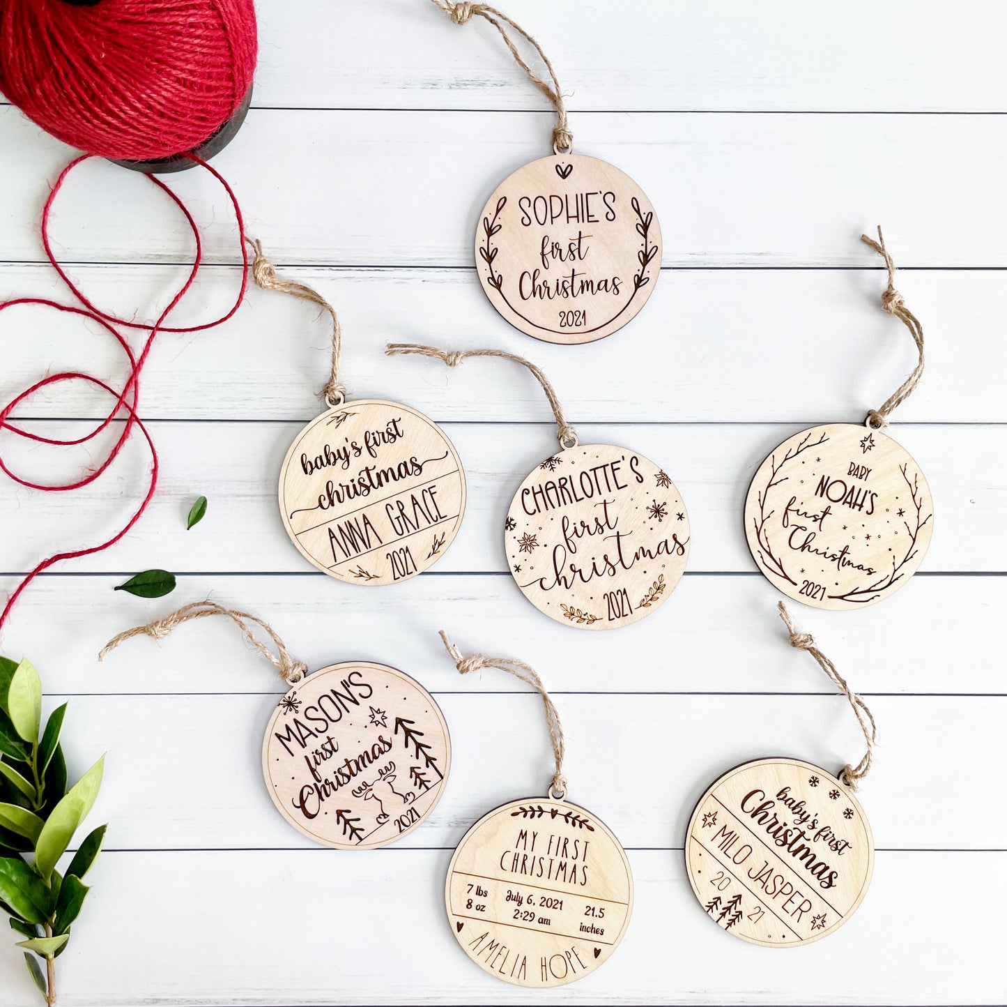 Baby's first Christmas engraved keepsake wooden ornament
