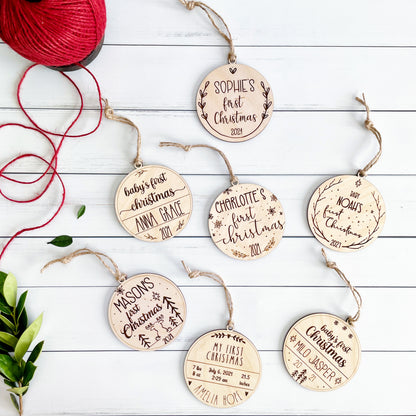 Baby's first Christmas engraved keepsake wooden ornament