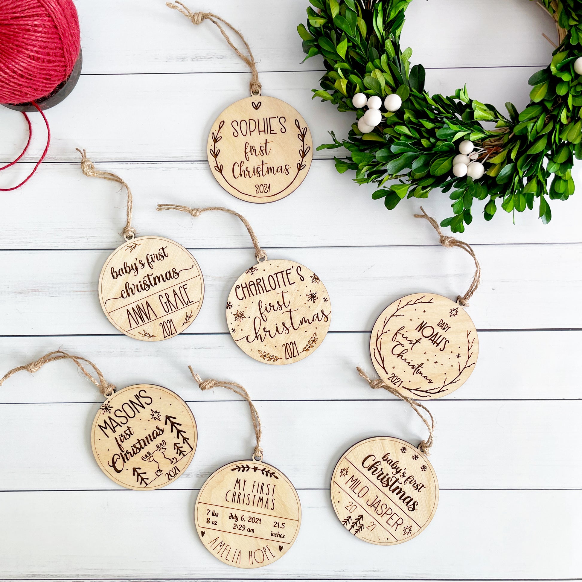 Baby's first Christmas engraved keepsake wooden ornament