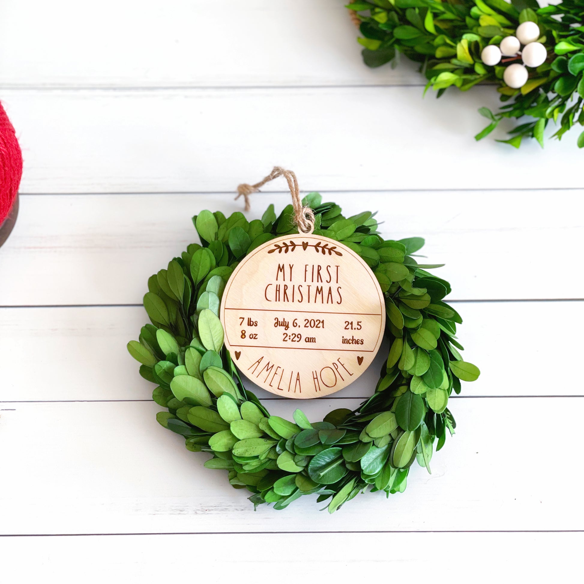 Baby's first Christmas engraved keepsake wooden ornament,